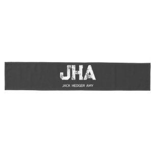 MINIMALIST WHITE THREE LETTER MONOGRAM NAME BLACK  MEDIUM TABLE RUNNER