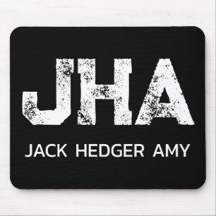 MINIMALIST WHITE THREE LETTER MONOGRAM NAME BLACK MOUSE MAT