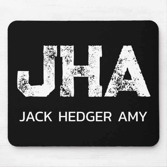 MINIMALIST WHITE THREE LETTER MONOGRAM NAME BLACK  MOUSE MAT (Front)