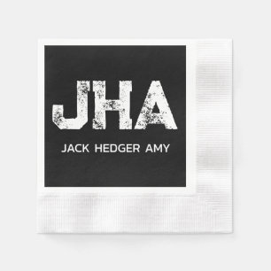 MINIMALIST WHITE THREE LETTER MONOGRAM NAME BLACK NAPKIN