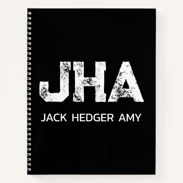 MINIMALIST WHITE THREE LETTER MONOGRAM NAME BLACK  NOTEBOOK (Front)