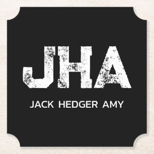MINIMALIST WHITE THREE LETTER MONOGRAM NAME BLACK PAPER COASTER