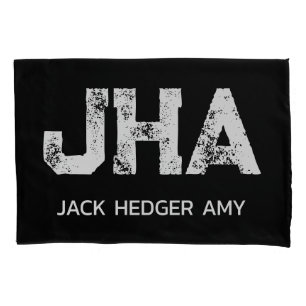 MINIMALIST WHITE THREE LETTER MONOGRAM NAME BLACK  PILLOWCASE