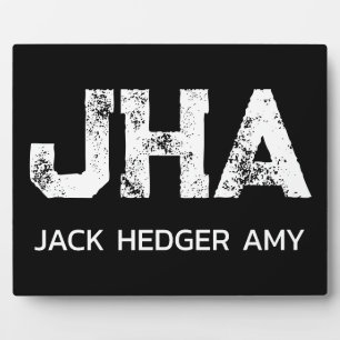 MINIMALIST WHITE THREE LETTER MONOGRAM NAME BLACK  PLAQUE