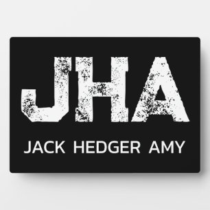 MINIMALIST WHITE THREE LETTER MONOGRAM NAME BLACK  PLAQUE