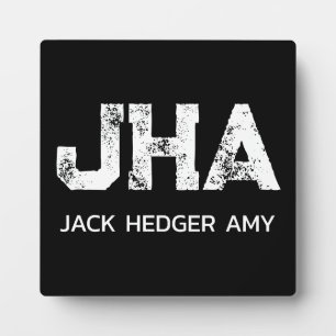 MINIMALIST WHITE THREE LETTER MONOGRAM NAME BLACK  PLAQUE