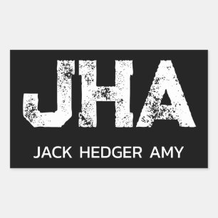 MINIMALIST WHITE THREE LETTER MONOGRAM NAME BLACK RECTANGULAR STICKER