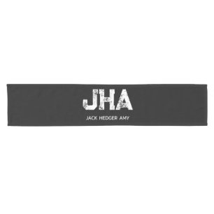 MINIMALIST WHITE THREE LETTER MONOGRAM NAME BLACK SHORT TABLE RUNNER