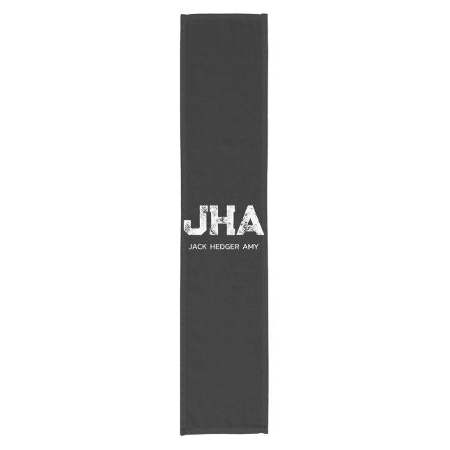 MINIMALIST WHITE THREE LETTER MONOGRAM NAME BLACK  SHORT TABLE RUNNER (Front)