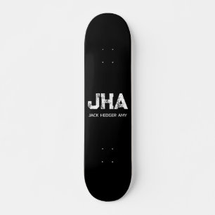 MINIMALIST WHITE THREE LETTER MONOGRAM NAME BLACK  SKATEBOARD