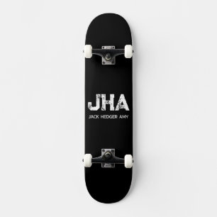 MINIMALIST WHITE THREE LETTER MONOGRAM NAME BLACK  SKATEBOARD