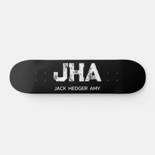 MINIMALIST WHITE THREE LETTER MONOGRAM NAME BLACK  SKATEBOARD