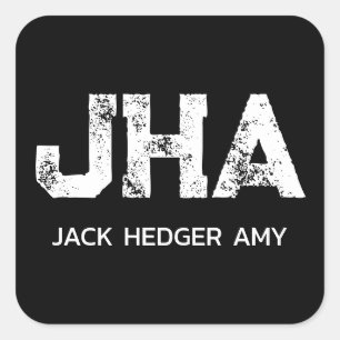 MINIMALIST WHITE THREE LETTER MONOGRAM NAME BLACK SQUARE STICKER