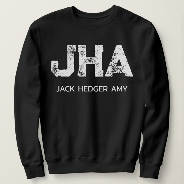 MINIMALIST WHITE THREE LETTER MONOGRAM NAME BLACK SWEATSHIRT (Design Front)