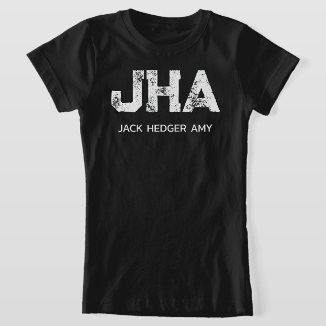 MINIMALIST WHITE THREE LETTER MONOGRAM NAME BLACK T-Shirt (Laydown)