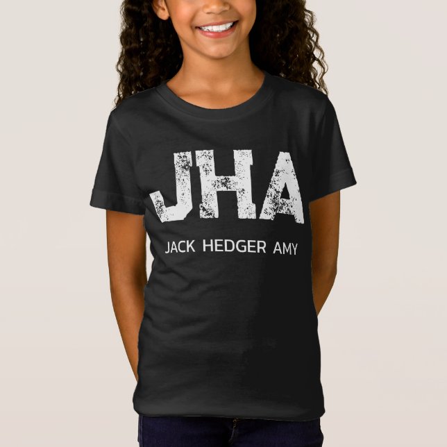MINIMALIST WHITE THREE LETTER MONOGRAM NAME BLACK T-Shirt (Front)