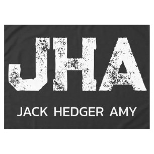 MINIMALIST WHITE THREE LETTER MONOGRAM NAME BLACK TABLECLOTH