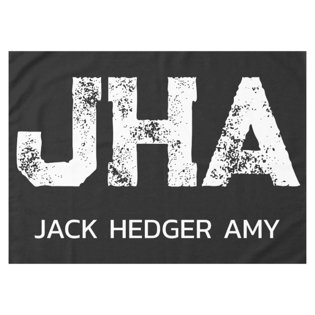 MINIMALIST WHITE THREE LETTER MONOGRAM NAME BLACK  TABLECLOTH (Front (Horizontal))