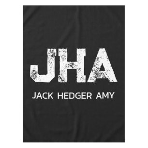 MINIMALIST WHITE THREE LETTER MONOGRAM NAME BLACK TABLECLOTH