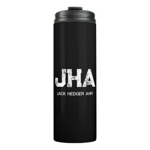 MINIMALIST WHITE THREE LETTER MONOGRAM NAME BLACK THERMAL TUMBLER
