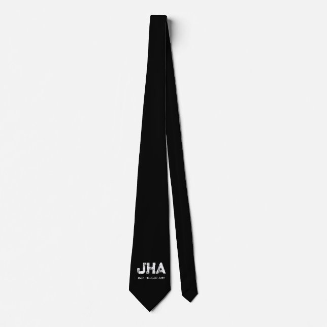 MINIMALIST WHITE THREE LETTER MONOGRAM NAME BLACK  TIE (Front)