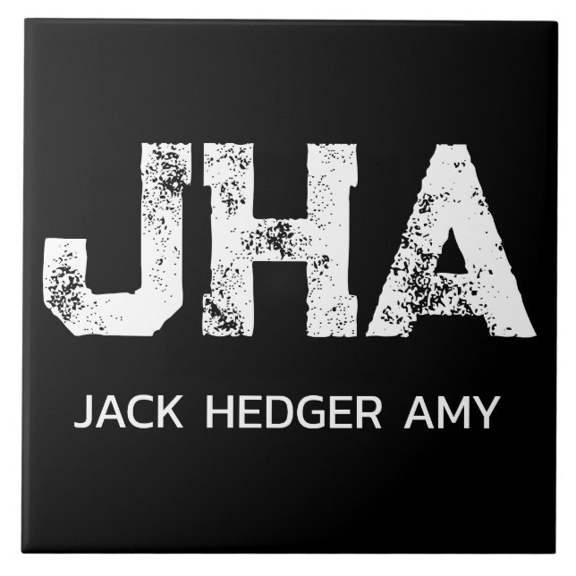MINIMALIST WHITE THREE LETTER MONOGRAM NAME BLACK TILE (Front)