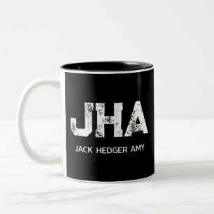MINIMALIST WHITE THREE LETTER MONOGRAM NAME BLACK Two-Tone COFFEE MUG
