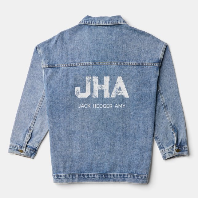 MINIMALIST WHITE THREE LETTER MONOGRAM NAME BLUE DENIM JACKET (Back)