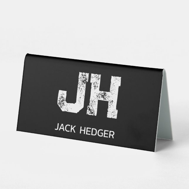 MINIMALIST WHITE TWO LETTER MONOGRAM NAME BLACK  (Front)