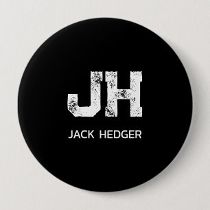 MINIMALIST WHITE TWO LETTER MONOGRAM NAME BLACK 10 CM ROUND BADGE