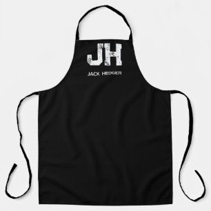 MINIMALIST WHITE TWO LETTER MONOGRAM NAME BLACK APRON