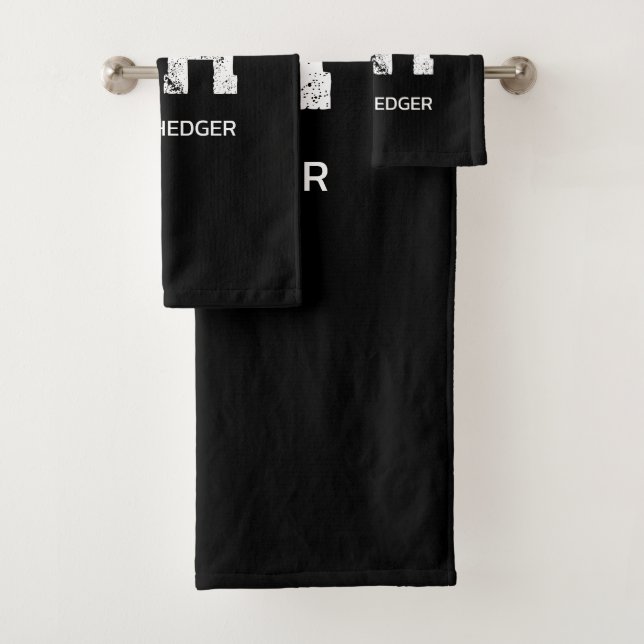 MINIMALIST WHITE TWO LETTER MONOGRAM NAME BLACK  BATH TOWEL SET (Insitu)