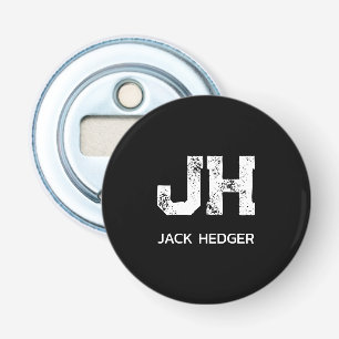MINIMALIST WHITE TWO LETTER MONOGRAM NAME BLACK BOTTLE OPENER
