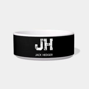 MINIMALIST WHITE TWO LETTER MONOGRAM NAME BLACK BOWL