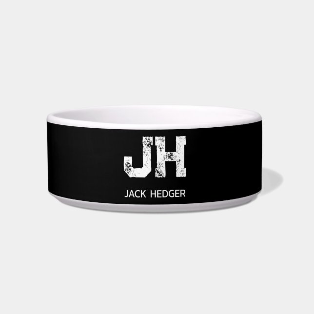 MINIMALIST WHITE TWO LETTER MONOGRAM NAME BLACK BOWL (Front)