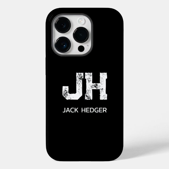 MINIMALIST WHITE TWO LETTER MONOGRAM NAME BLACK Ca Case-Mate iPhone Case (Back)