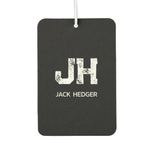 MINIMALIST WHITE TWO LETTER MONOGRAM NAME BLACK  CAR AIR FRESHENER