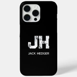 MINIMALIST WHITE TWO LETTER MONOGRAM NAME BLACK iPhone 15 PRO MAX CASE