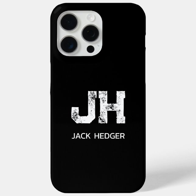 MINIMALIST WHITE TWO LETTER MONOGRAM NAME BLACK Case-Mate iPhone CASE (Back)