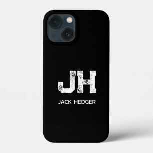 MINIMALIST WHITE TWO LETTER MONOGRAM NAME BLACK iPhone 13 MINI CASE