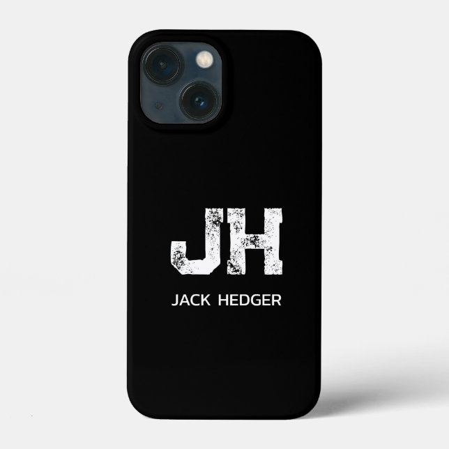 MINIMALIST WHITE TWO LETTER MONOGRAM NAME BLACK Case-Mate iPhone CASE (Back)