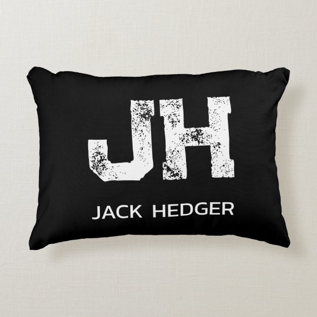 MINIMALIST WHITE TWO LETTER MONOGRAM NAME BLACK  DECORATIVE CUSHION (Front)