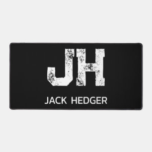 MINIMALIST WHITE TWO LETTER MONOGRAM NAME BLACK DESK MAT