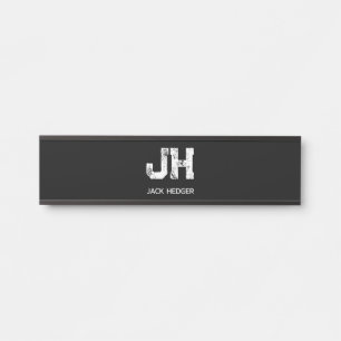 MINIMALIST WHITE TWO LETTER MONOGRAM NAME BLACK  DOOR SIGN