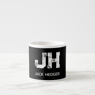 MINIMALIST WHITE TWO LETTER MONOGRAM NAME BLACK ESPRESSO CUP