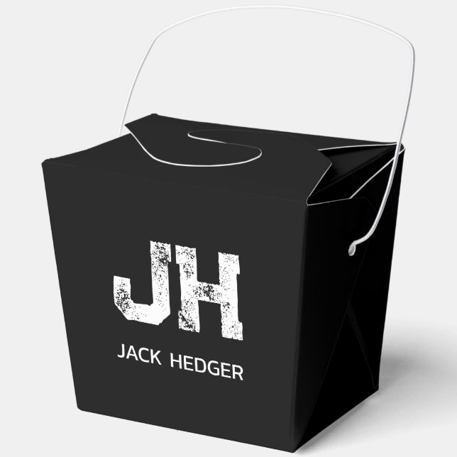 MINIMALIST WHITE TWO LETTER MONOGRAM NAME BLACK  FAVOUR BOX (Front)