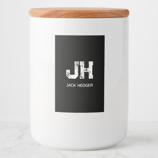 MINIMALIST WHITE TWO LETTER MONOGRAM NAME BLACK FOOD LABEL (Front)
