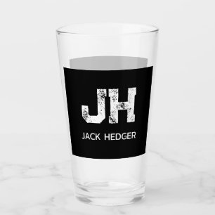 MINIMALIST WHITE TWO LETTER MONOGRAM NAME BLACK GLASS