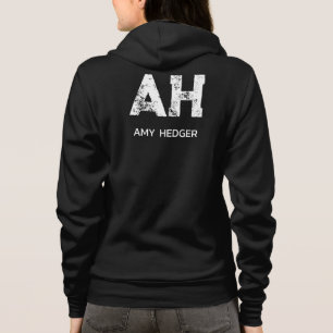 MINIMALIST WHITE TWO LETTER MONOGRAM NAME BLACK HOODIE