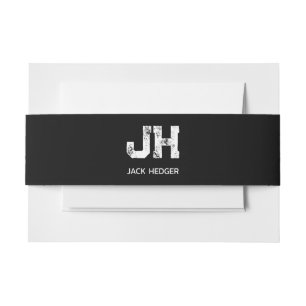 MINIMALIST WHITE TWO LETTER MONOGRAM NAME BLACK INVITATION BELLY BAND
